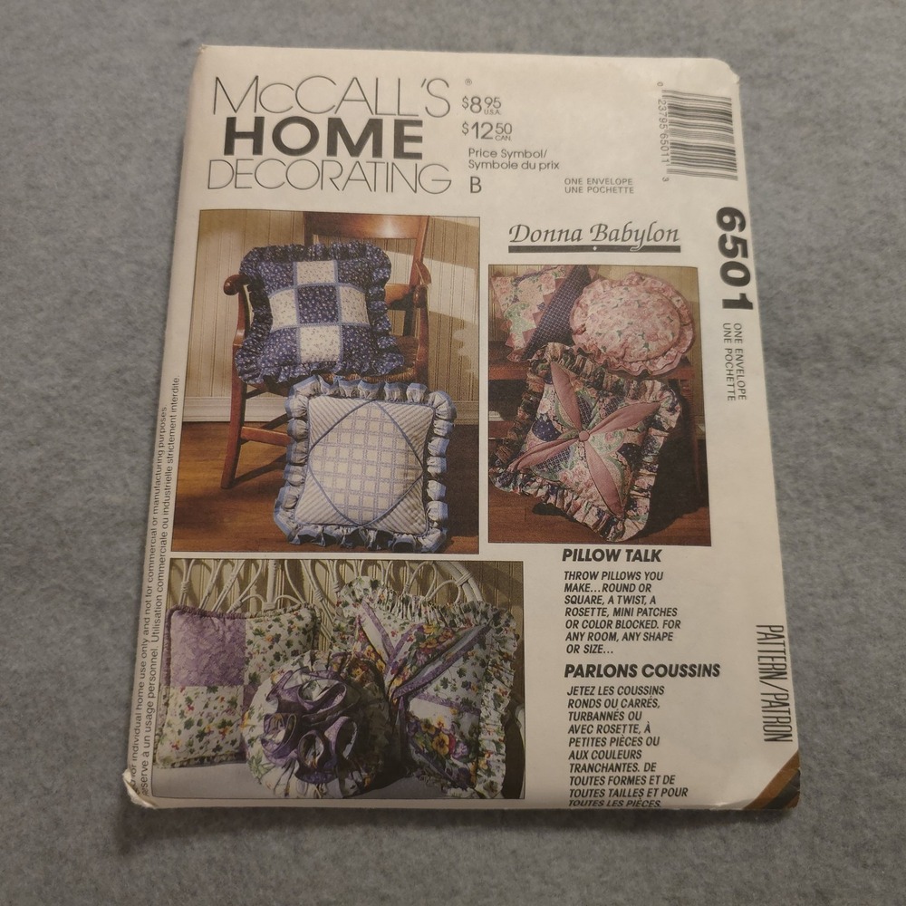 McCall's 6501‎ Home Decorating Pattern Donna Babylon Novelty Pillows New Uncut